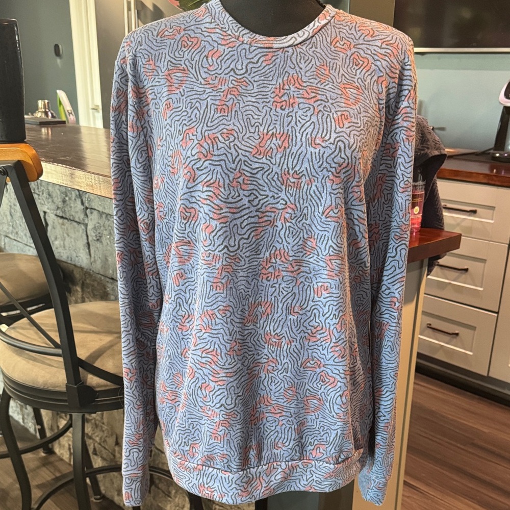 21men Blue and Red Patterned Crewneck Sweater